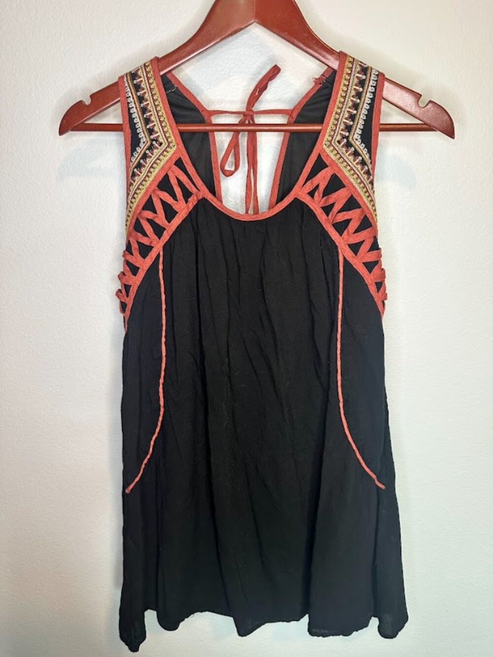 Entro Black Boho Embroidered Swing Dress